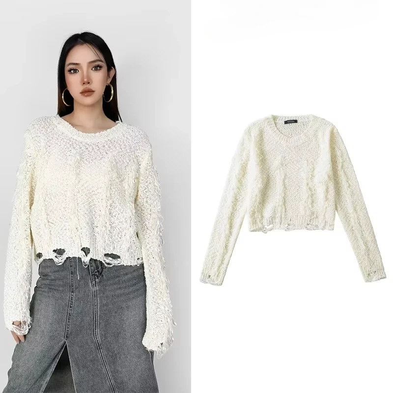 

Sivatu Cozy Sweaters Tassel Pullovers Y2k Vintage Top Women's Autumn Sweater Harajuku Vintage Pullovers Long Sleeve Sweaters