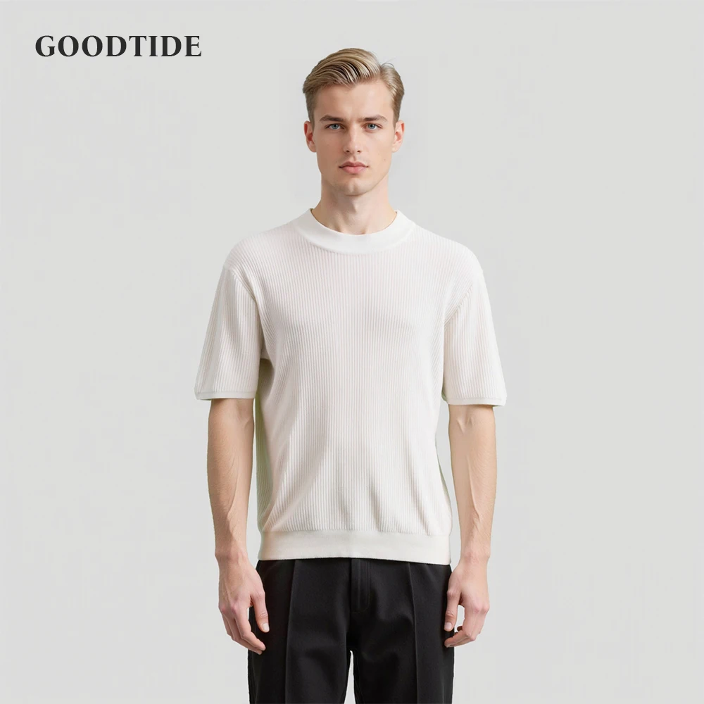 New Summer Fashion Tight T-shirt Casual Streetwear Textured High-neck Solid Color Short-sleeved Bottoming Tees Korean Style Tops