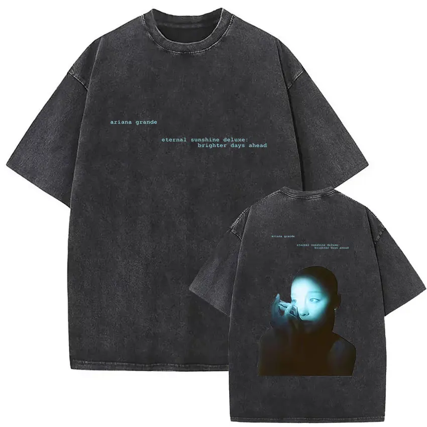 Vintage Washed Ariana Grande Brighter Days Album 2026 Graphic T Shirts Men Women Hip Hop Pop Loose Clothing Short Sleeve T-shirt