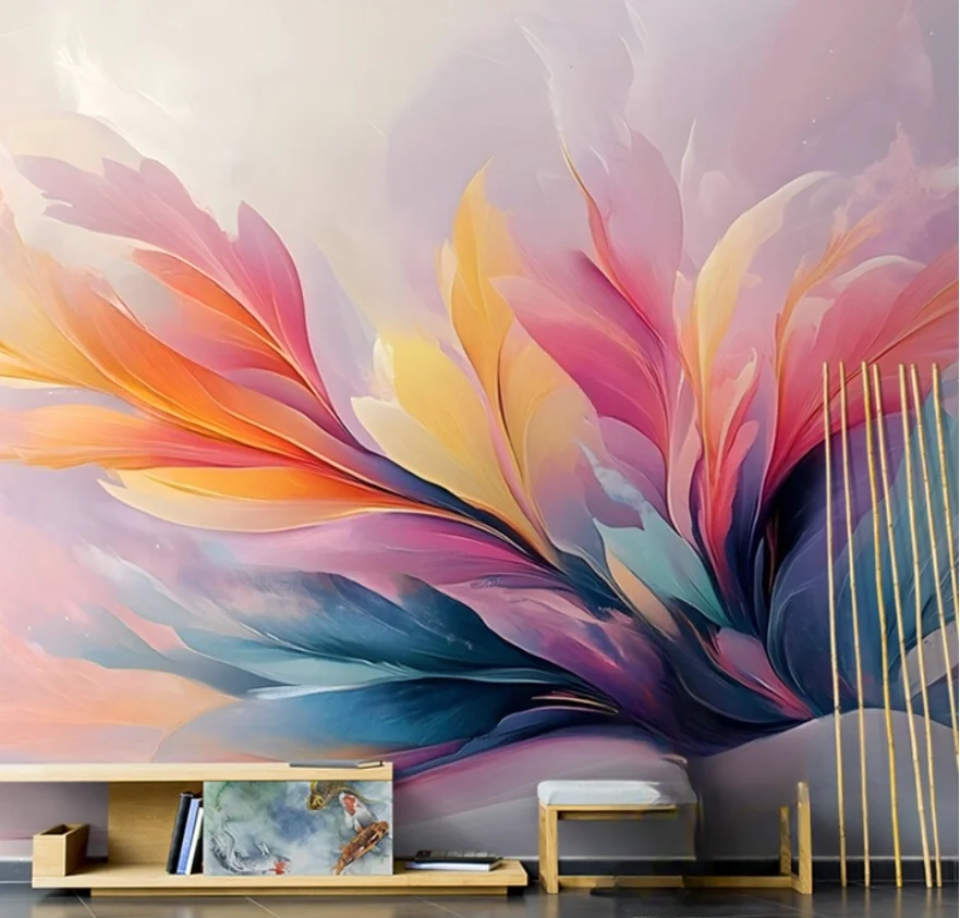 

Обои по индивидуальному заказу, светлые, роскошные, современные, с перьями, абстрактные цветные обои с листьями, украшение для ТВ-фона, 3d обои