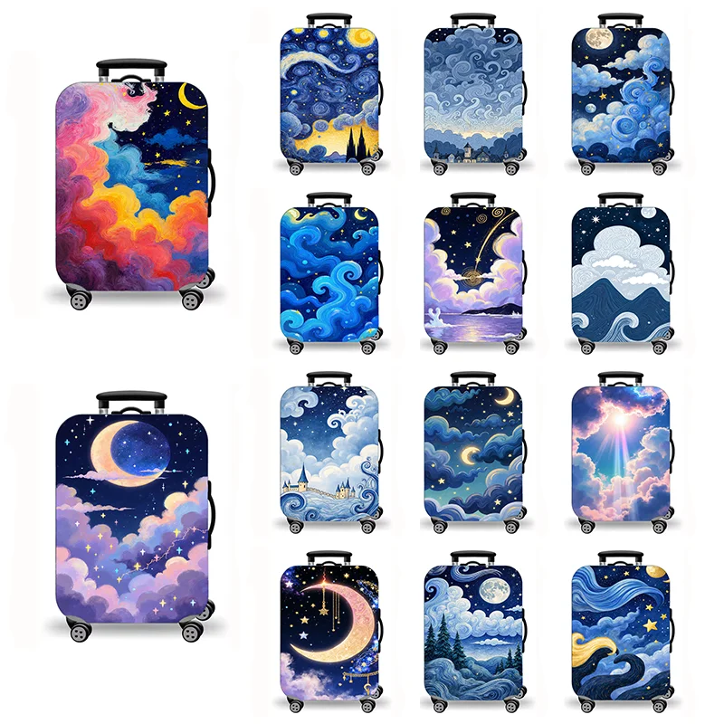 Luggage Cover, Starry Night Moon Cloud Oil Painting Print Stretch Suitcase Protector, Washable Anti-Scratch Travel Baggage Cover