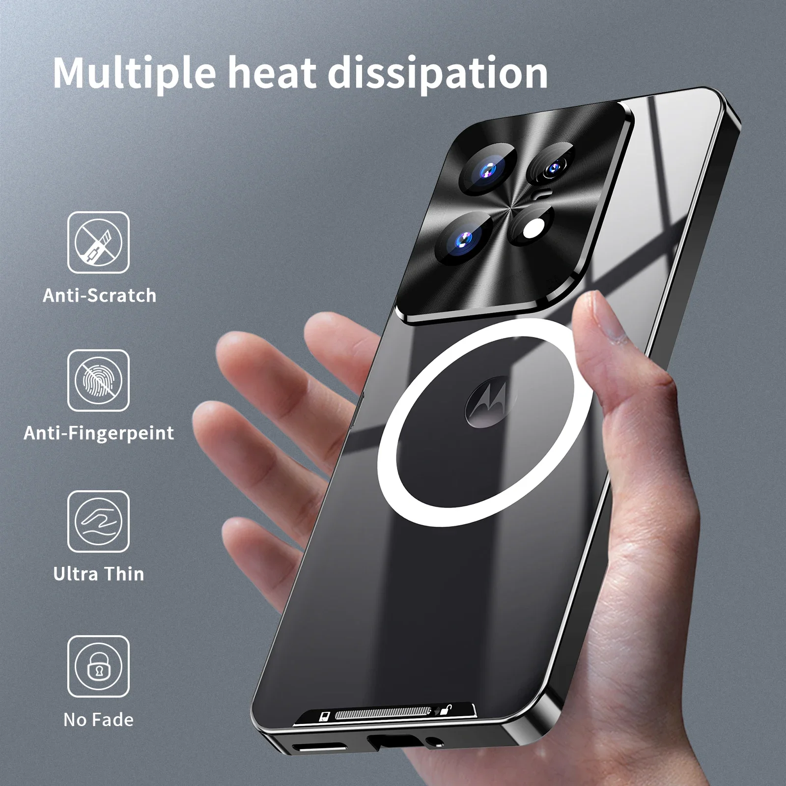For Motorola Edge 50 Pro Case Metal Alloy Magnetic Aluminum Bumper PC Transparent Wireless Charge Cover For Moto Edge 50 Pro