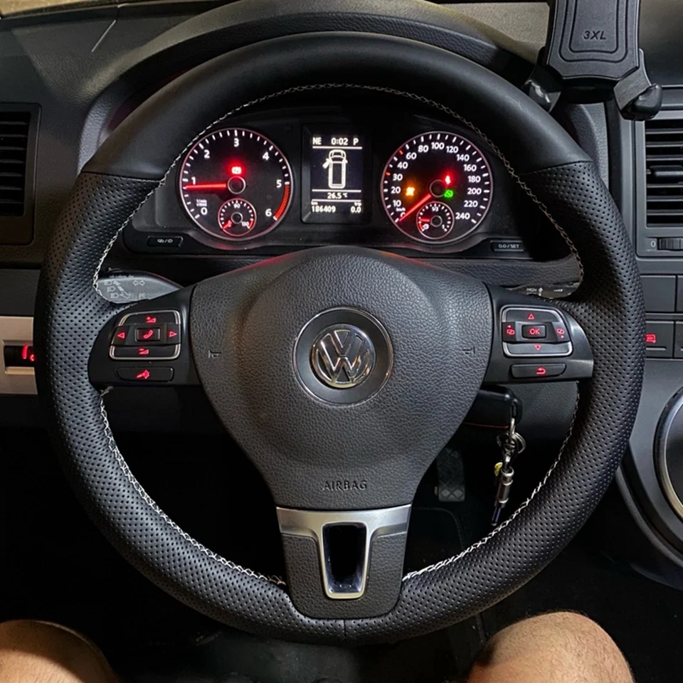 Rutschfester Kunstleder-Lenkradbezug für Volkswagen Golf 6 Mk6 VW Polo Sagitar Bora Santana Jetta Mk6 – Detail 1