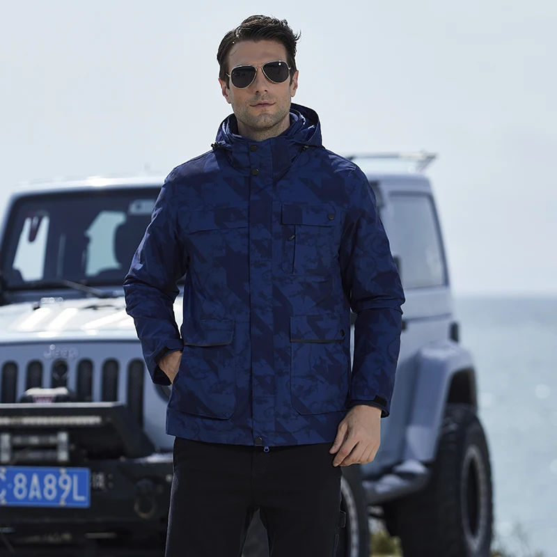 

Outdoor Sports Jacket for Couples with Camo Design, 3-in-1 Detachable Down Liner, Windproof and Waterproof, Warm Coat for Winter