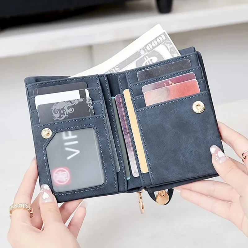 Retro Foldingzipper Wallet High-quality PUleather Portablemultifunctional Women's Walletfashionable WithID Card Window Wrist Bag