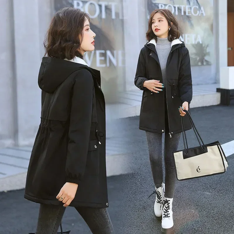 Autumn Winter Women's Jackets New Korean Hooded Windbreaker Female Fleece Warm Thick Cotton Padded Coat Women Parkas Outerwear