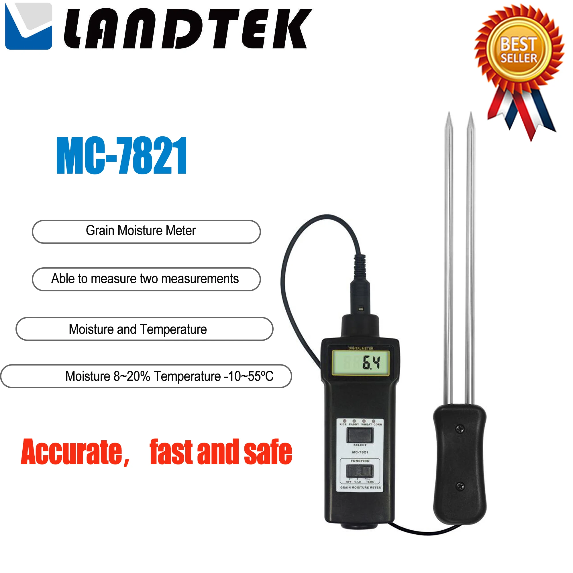 

LANDTEK MC-7821 Grain Moisture Meter Use For Acquisition, Storage, Machining of Packed grains, Feedstuff, Powder.