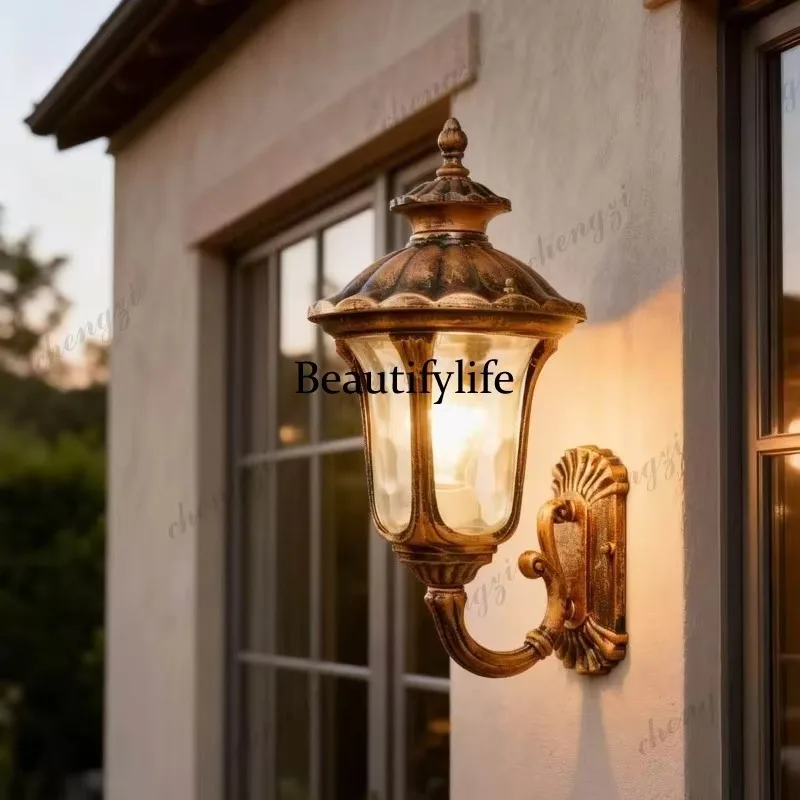 E182 Outdoor wall lamp Waterproof outdoor wall lamp Garden   European retro door post  Solar exterior wall lamp