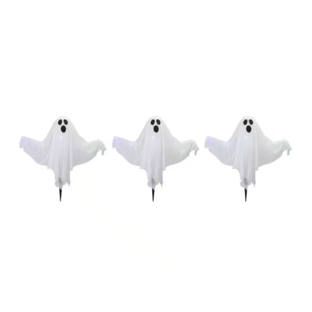 

20 дюймов. Набор из 3 газонных кольев на Хэллоуин с белым призраком и подсветкой на батарейках, набор призрачных газонных кольев, меняющих цвет