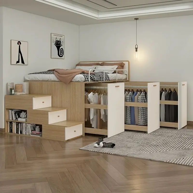 Adult Children's Half-height Bed Combination Lower Cabinet Integrated Space-saving Multi-functional Pull-out Wardrobe
