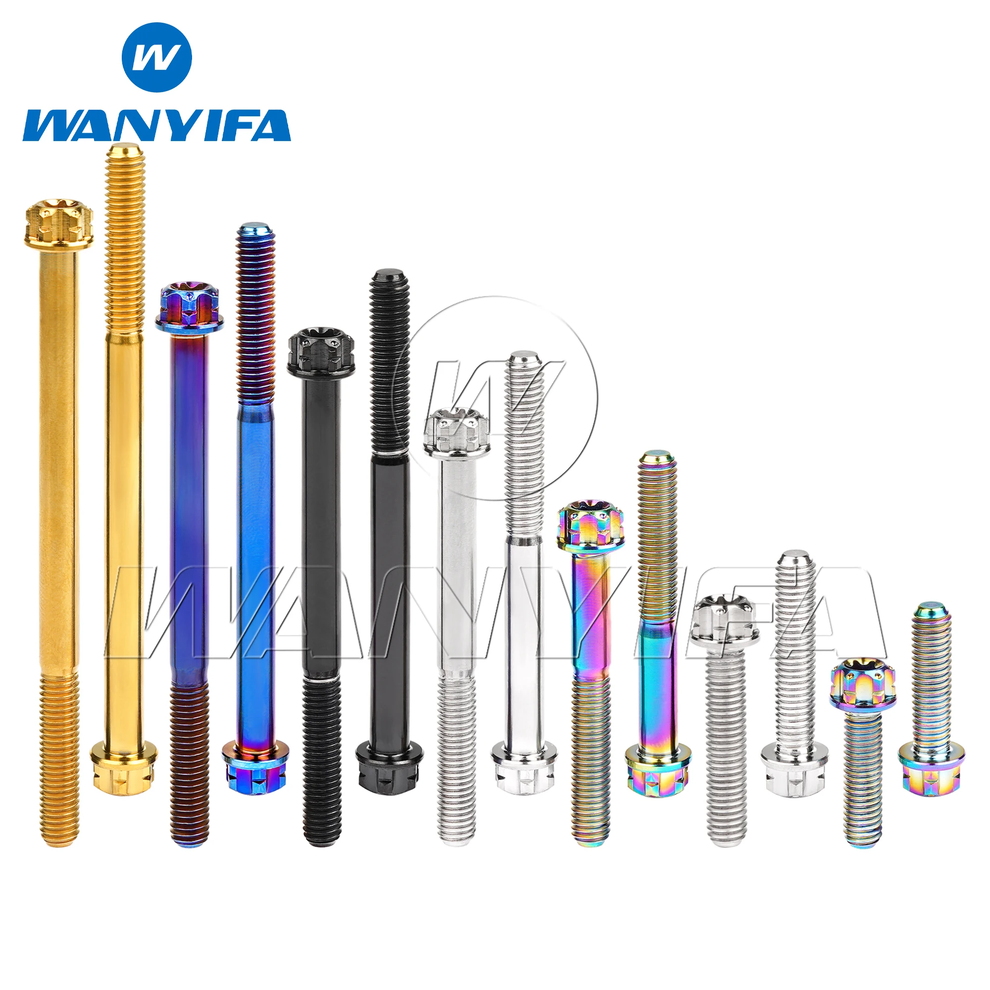 Wanyifa Titanium Bolt M5x6 10 15 20 25 30 35 40 45 50 55 60 65 70 75 80 85 90mm Flange Torx T25 Screw with 'W' Logo Ti Fasteners