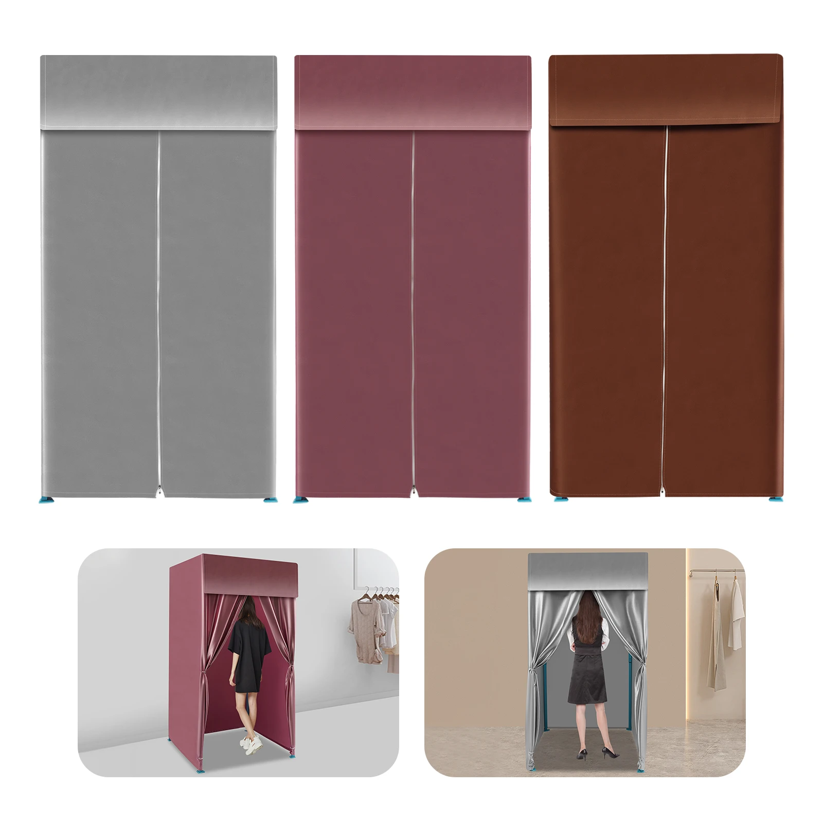 Vestidor cuadrado de hierro, cambiador plegable de café/rosa/gris plateado de 100x100x200cm para tiendas de ropa, centros comerciales