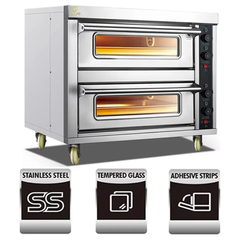 GLEAD Horno eléctrico comercial para hornear pan, doble cubierta, 2 bandejas, clásico, con termostato