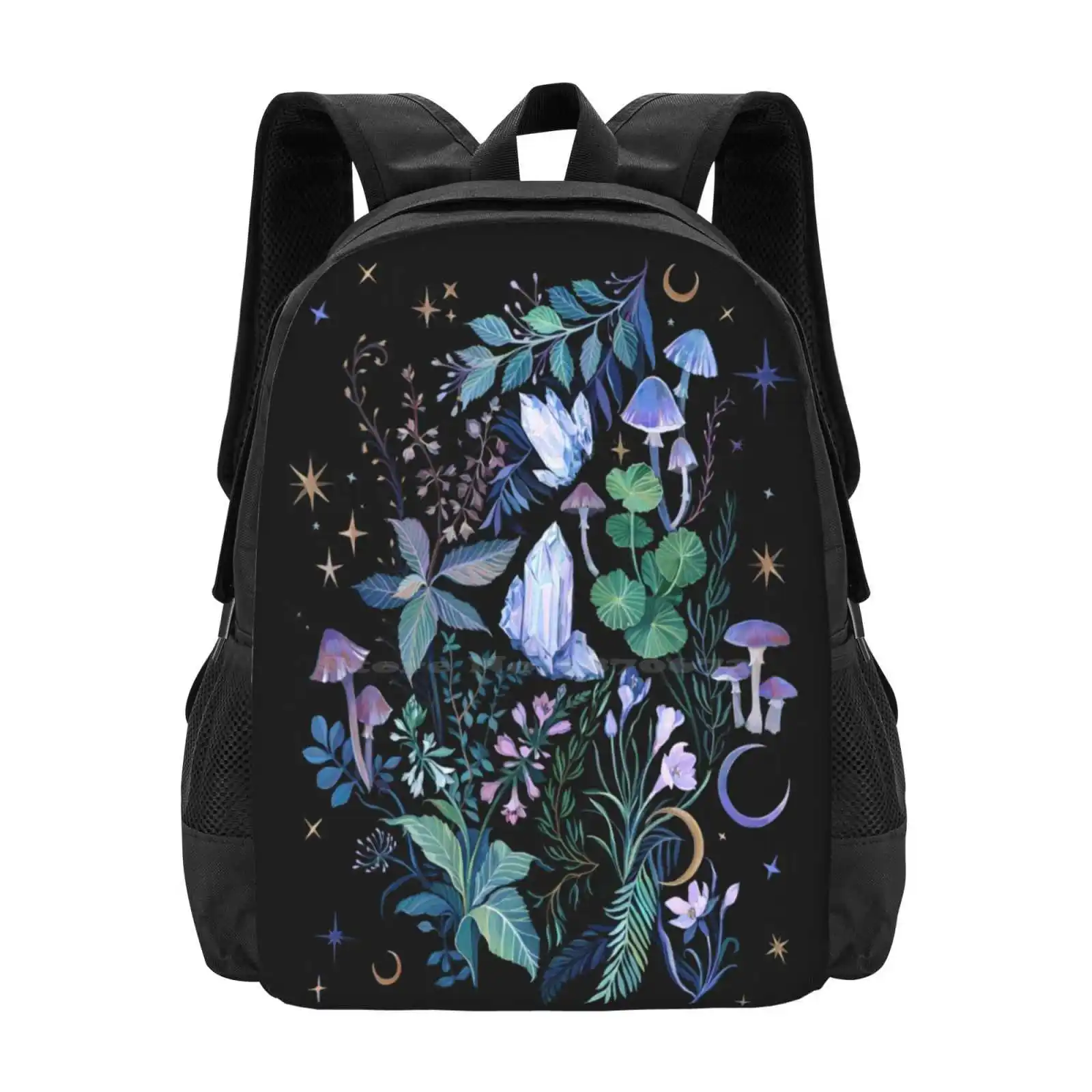 Crystals Gardens Bag Backpack For Men Women Girls Teenage Mushroom Magical Whimsical Crystal Holistic Mystical Moon Star Night