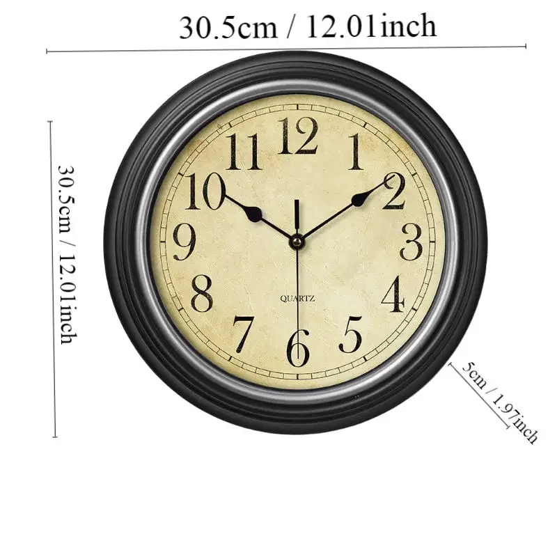 Reloj de pared europeo Vintage, reloj montado en la pared fácil de leer con números romanos/árabes silenciosos sin perforar para decoración del hogar