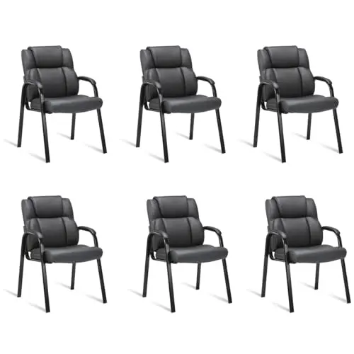 Leather Guest Chair with Padded Arm Rest for Reception Meeting Conference and Waiting Room Side Office Home Black 6 Pack