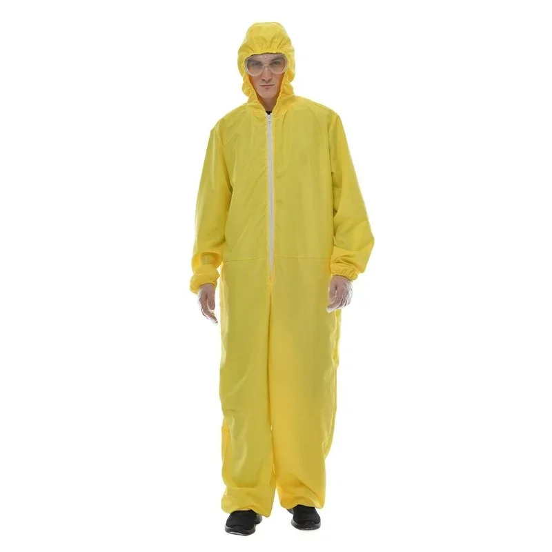 Men\'s Cheap Biohazard Costume Halloween with Goggles Yellow Breaking Bad Jumpsuit Carnival Easter Purim Fancy Dress