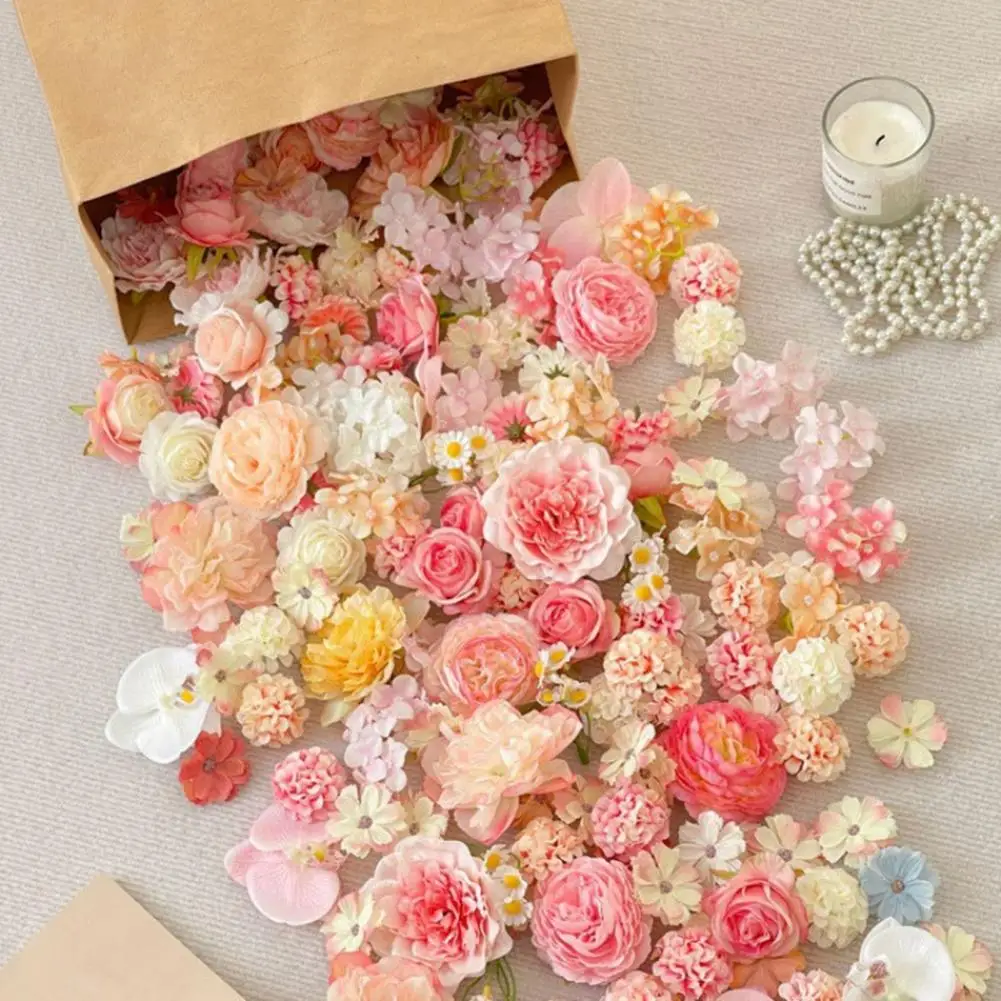 

Fake Silk Flower Head 50/100 Pcs Artificial Flower Heads Assorted Colors Realistic Reusable Floral Crafts Diy Garland Wedding