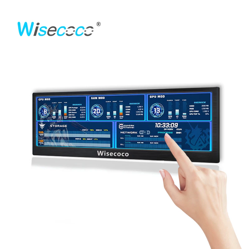 

Wisecoco 14 Inch 4K Portable Monitor 3840*1100 Type-C USB Stretched Bar 14" Touch Screen Car Sub-monitor Gaming Console