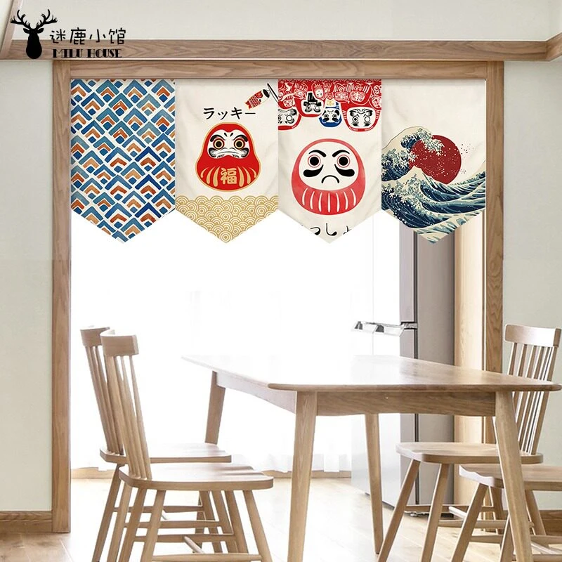 VIKAMA Japanese Daruma & Fuji Triangle Banner, 6 Assorted Designs, Wall Hanging Art for Bedroom Living Room
