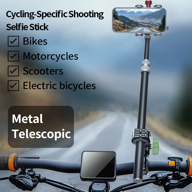 Aluminum Alloy Selfie Stick Motorcycle Bicycle Mount Holder for iPhone 17 16 15 14 Samsung Gopro Extendable Anti-Theft Mounting
