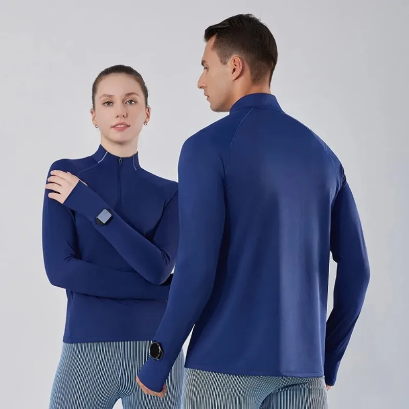 

Эластичная влагоотводящая спортивная футболка с молнией до середины груди, быстросохнущая, для бега и тренажерного зала