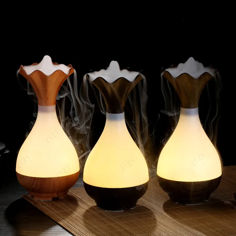 Retro Vase Shaped Humidifying Aromatherapy Machine USB Home Wood Grain Desktop Small Night Light Silent Aromatherapy Machine