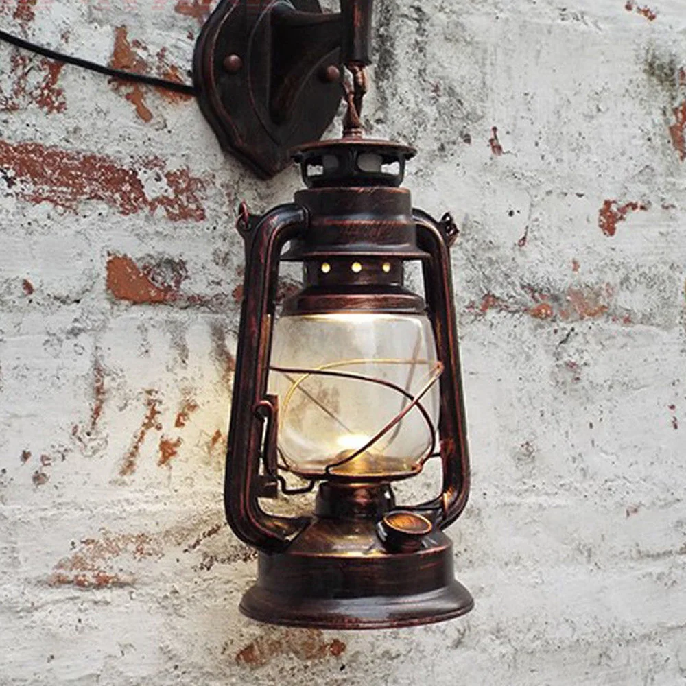 Retra Wall Lamp Lantern Lamp Vintage Style Hallway Light E27 Bronze Yellow, Rustic Plastic Lampshade Wall Lamp For Restaurant