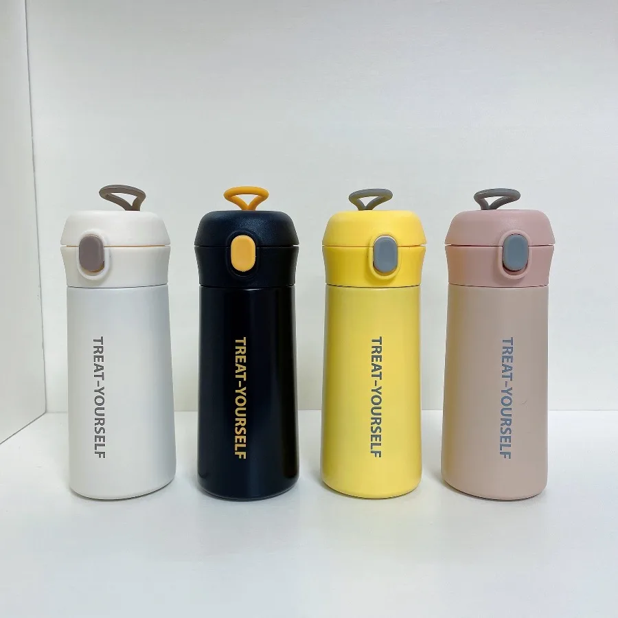 

Stainless steel portable handheld drinking thermos cup, simple Korean style stainless steel student couple jump lid water cup