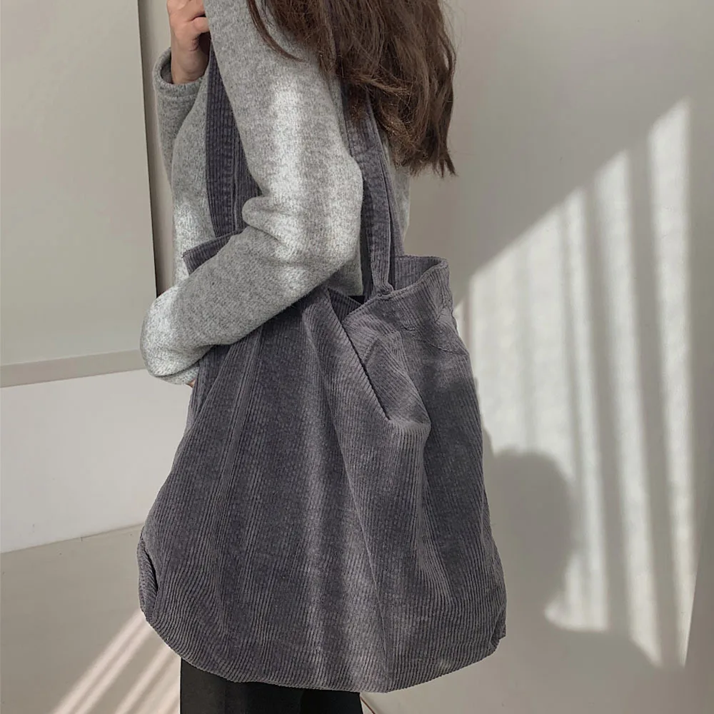 2026 New Classic Corduroy Pure Color Korean Versatile Casual Tote Shoulder Bags