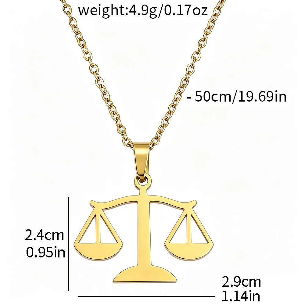 Stainless Steel Libra Scales of Justice Pendant Necklace Gold Tone Lawyer Balance Scale Charm Necklace Gift for Attorney