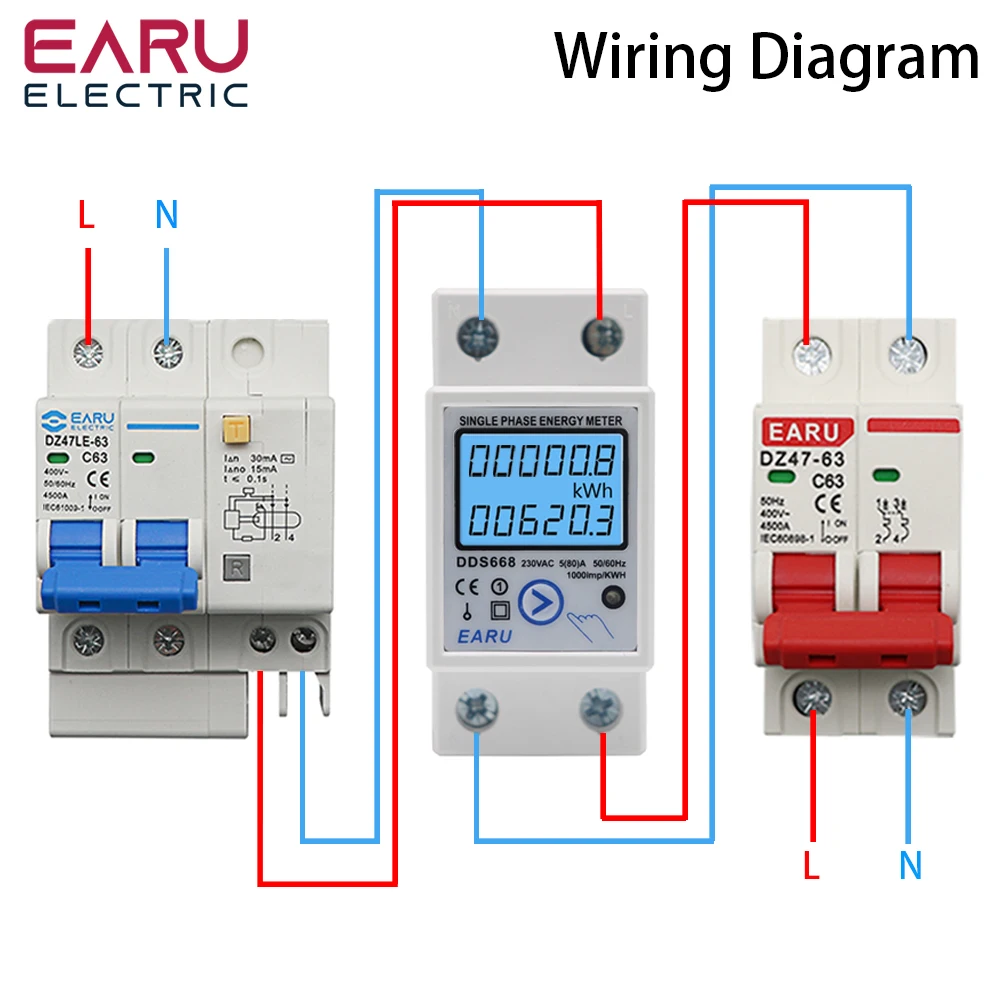 Din Rail Digital Single Phase Reset Zero Energy Meter kWh Voltage Current Power Consumption Meter Wattmeter Electricity 220V AC