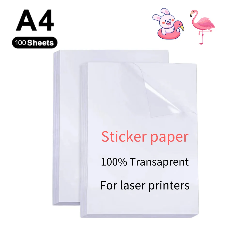 Waterproof Sticker Paper 100 Pcs Transparent Glossy White Paper Sticker A4 Printable DIY Matte Adhesive Paper for Laser Printer