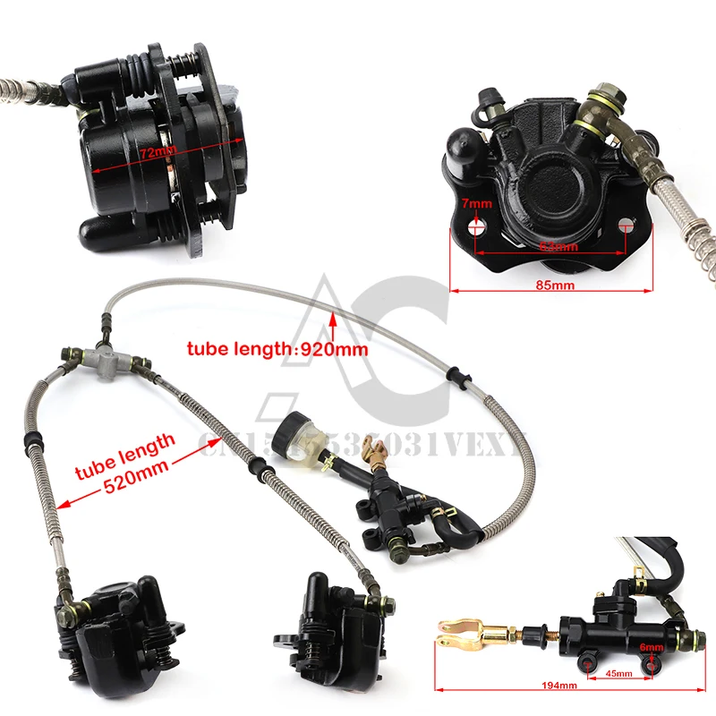 Go kart part Hydraulic Front Rear Brake Calipers Pad Assembly System & brake disc for 150cc 250cc ATV Quad Dirt Bike Dune Buggy