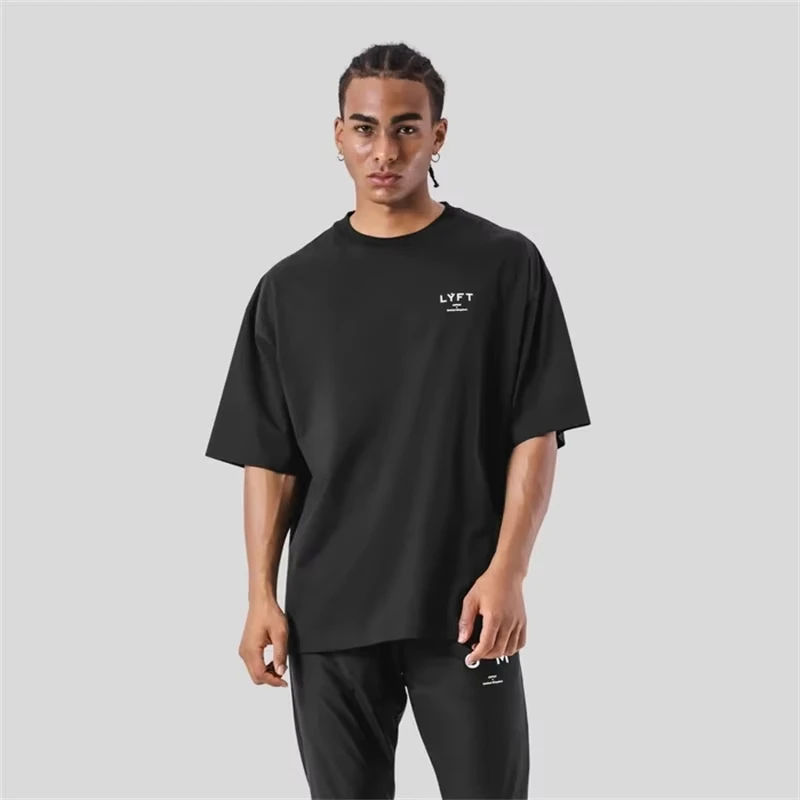100% Cotton Oversized Men T-Shirt, One Point Graphic Printed Casual Tee, Running Sport Gym Fitness Bodybuilding Training Tops