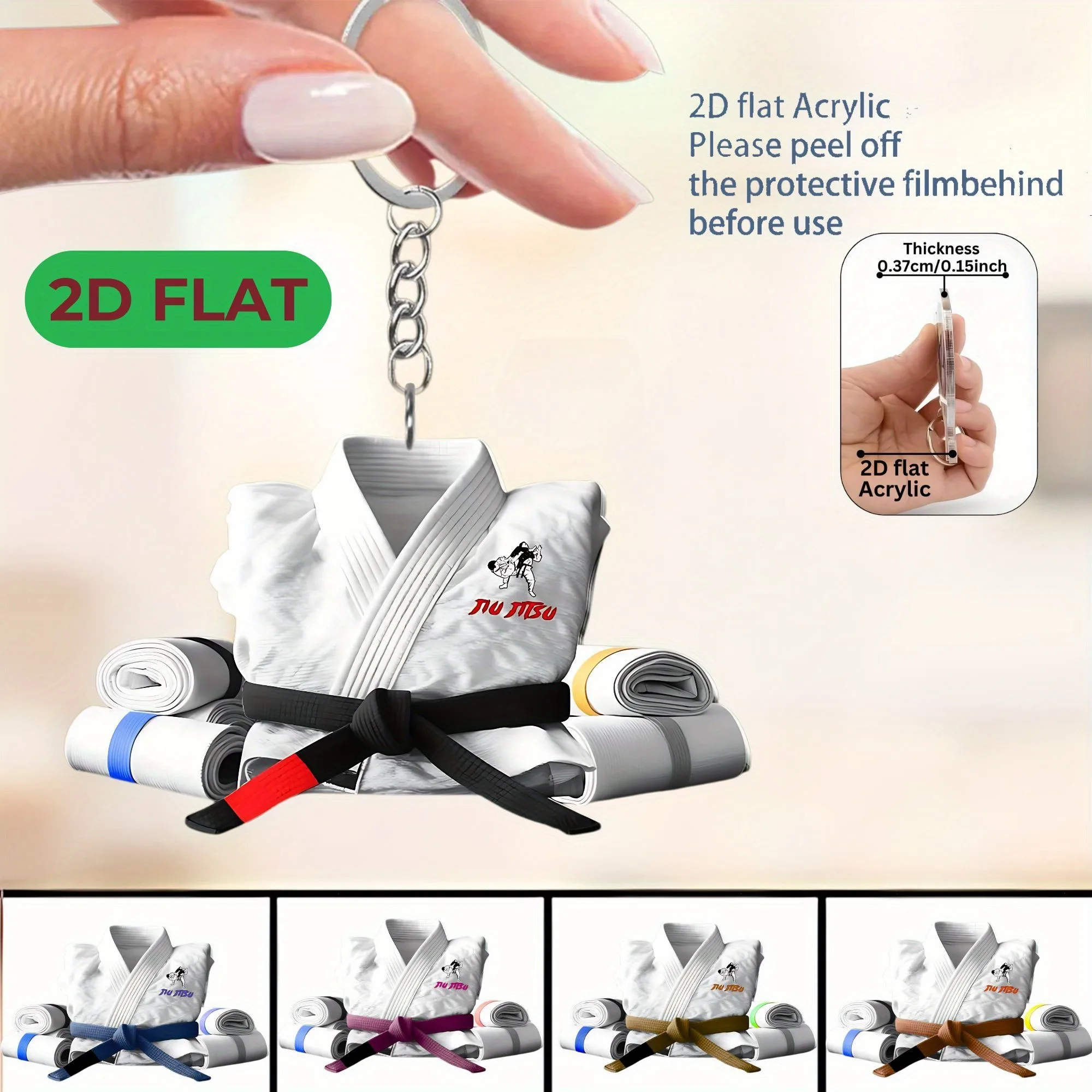 2D Judo Suit Keychain Jiu-Jitsu Themed Flat Acrylic Pendant Karate Charms Hanging Ornament for Bag Festive Party Gift For Men