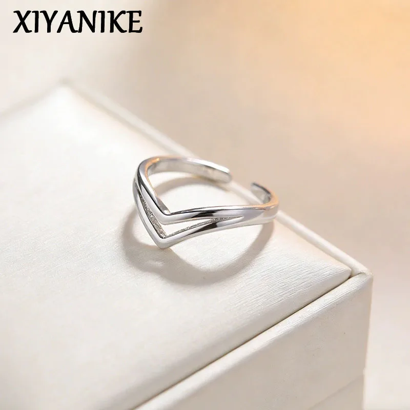 XIYANIKE Simple Double Layer V-shaped Adjustable Open Finger Rings For Women Fashion New Jewelry Gift Party Daily кольцо