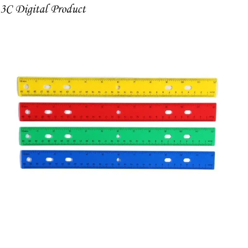 Рисование линейка с отверстием 12 дюймов красочные прозрачные правители дюймы и сантиметра шкалы математической чертежи Q84A