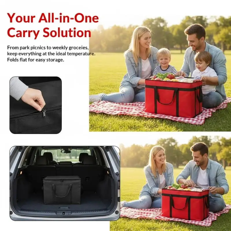 New Large-capacity Insulated Bag, Reusable, Three-layer Insulated Pizza Delivery Bag Portable Waterproof Refrigeration Bag