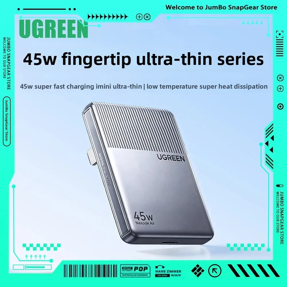 UGREEN 45W Ultra Thin Mini Ice Slice GaN Charger PD USB-C Fast Charging Plug Low Temperature Cooling Portable Charger For iPhone
