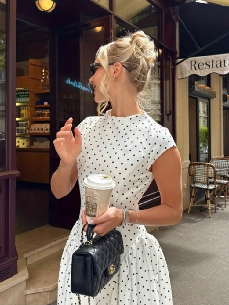 

White Polka Dot Long Dress 2026 Summer Sexy High Waist Retro Print Sleeveless Dress Casual Party Vacation New Women's Clothing