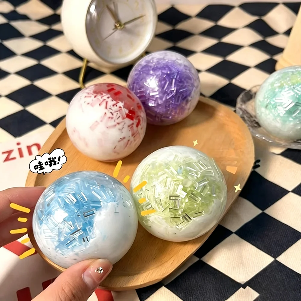 Cute Handmade Crushed Ice Fidget Squishy Ball, Elastic Slow Rebound Squeeze Toy, Anxiety Relief Stress Relief Toy Gift for Women