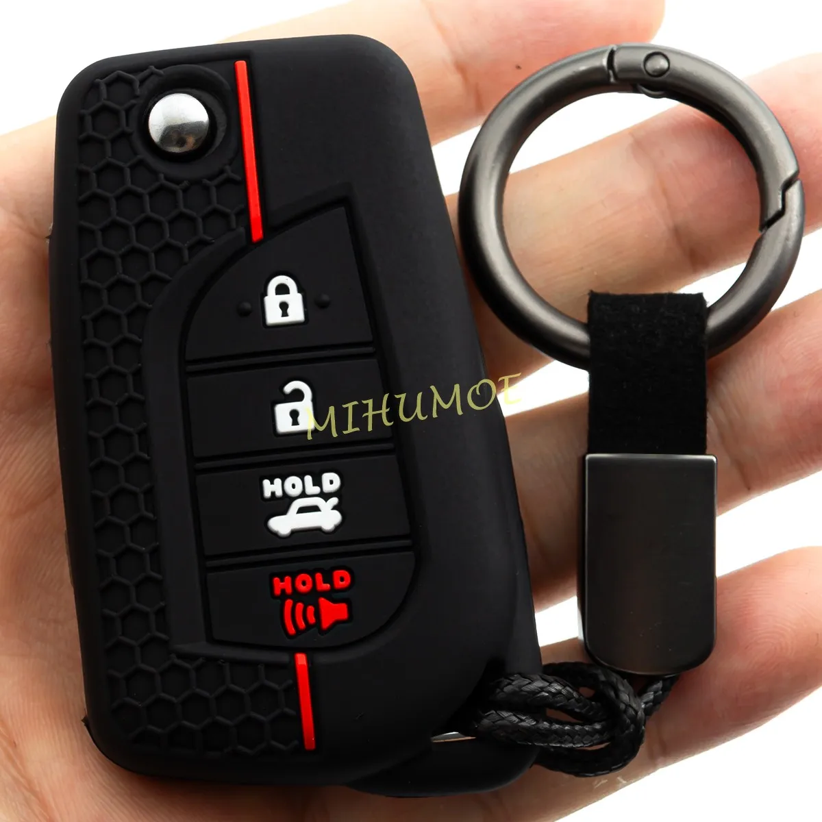 Silica Gel 4 Buttons Car Flip Key Fob Chain Case Cover For 2018-2024 Toyota Camry LE SE 2020-2025 / Corolla LE Sedan