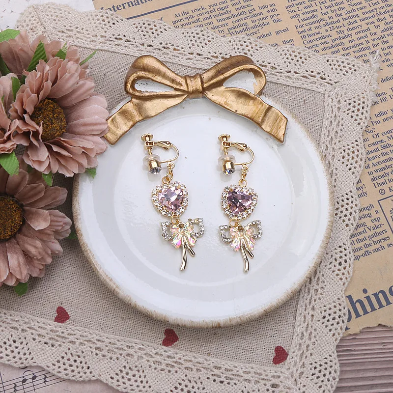 Pendientes de aguja de plata 925 para mujer, Larme Kei, perlas delicadas, lazo, pendientes con Clip para niña, accesorios de joyería de moda