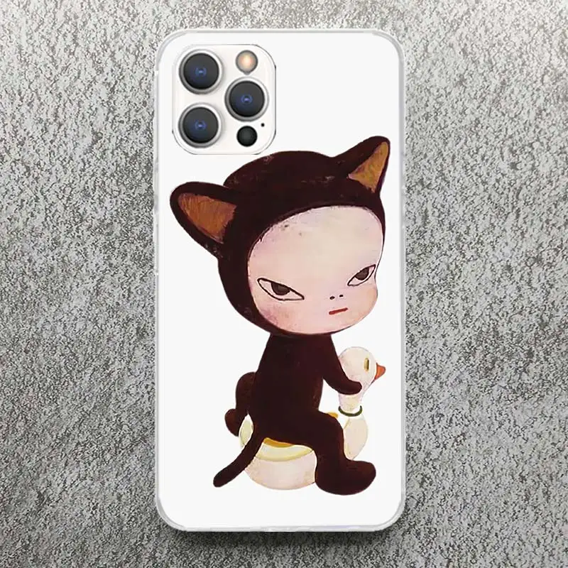 Y-Yoshitomo Nara Print Soft Case for iPhone 16 15 14 13 12 11 Pro Max Art Phone Shell XS XR X SE 7 Plus 8 Pattern Cover