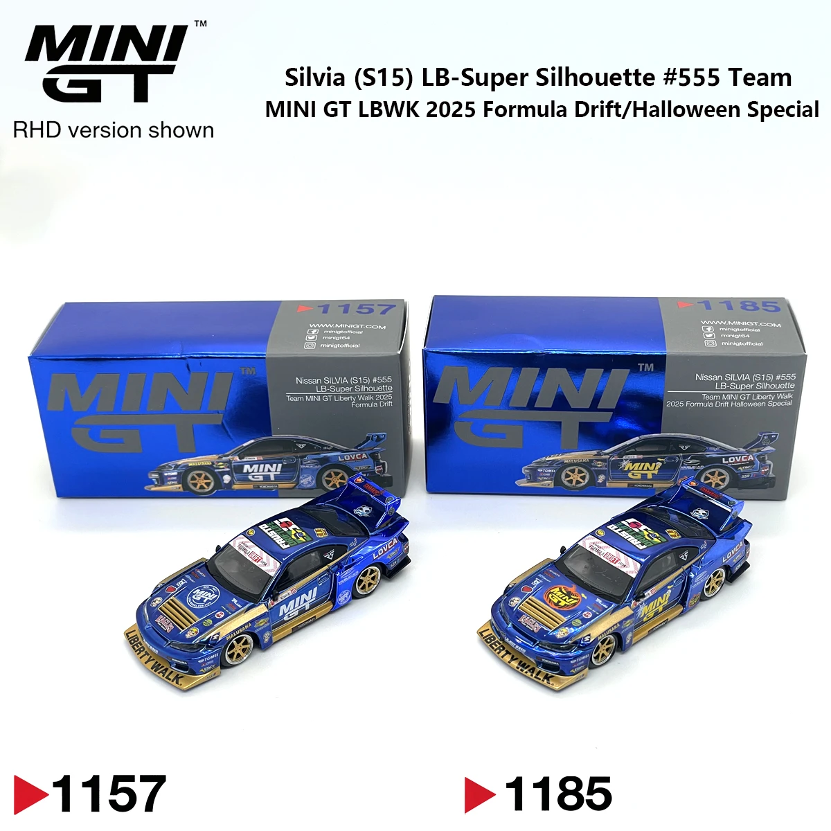 In Stock MiniGT 1157/1185 1:64 Nissan Silvia S14 LBWK Super Silhouette Metallic Blue Gold Drift Car RHD Diecast Model Car
