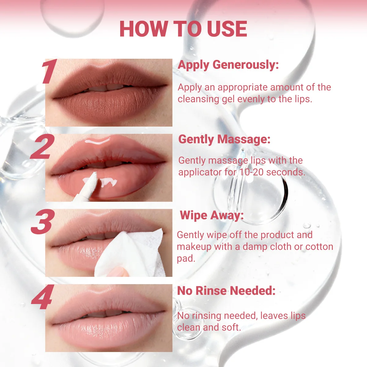 Struccante per labbra e gel detergente Balsamo struccante non appiccicoso con pennello in silicone petalo per occhi, labbra e sopracciglia