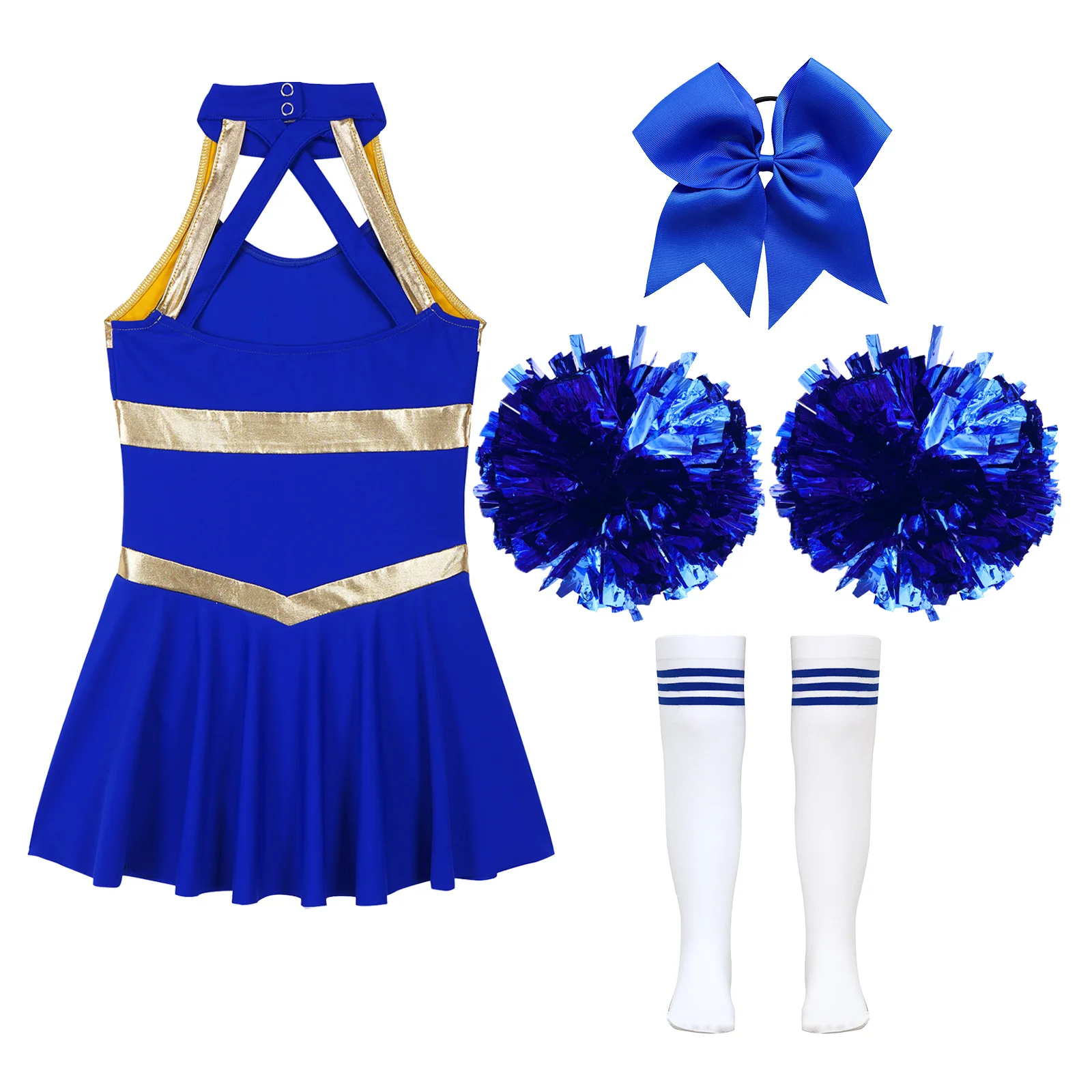 Ragazze Cheerleading Costume Cosplay bambino Cheer Uniform Sleeveles Cheer Dance Dress con calzini a fiori Set per Performance Party