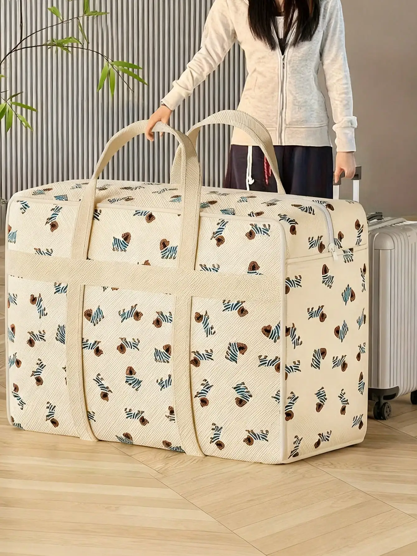 

Large Capacity Foldable Luggage Storage Bag, Cute Dog Pattern - Polyester Material, Space-Saving, Helpful For Travel & Moving, Can Store Clothes, Bedding, Etc. - Multiple Patterns Available, Zipper Closure, Handle Design For Easy Carrying