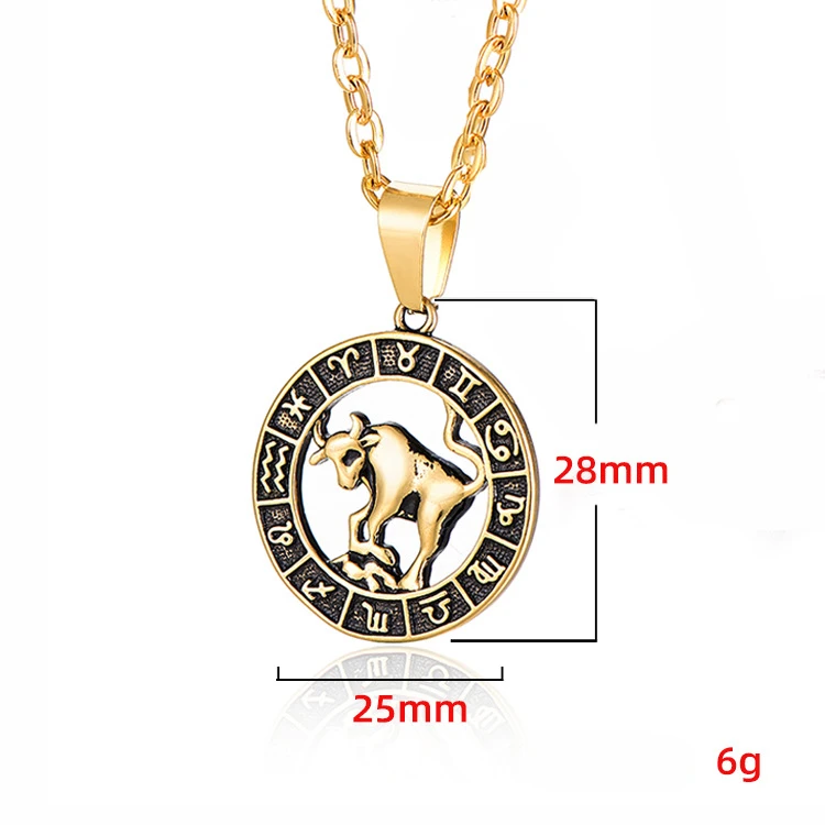 1 Set 12pcs Round Design 12 Zodiac Sign Constellations Horoscope Stainless Steel Pendant Necklace Chains